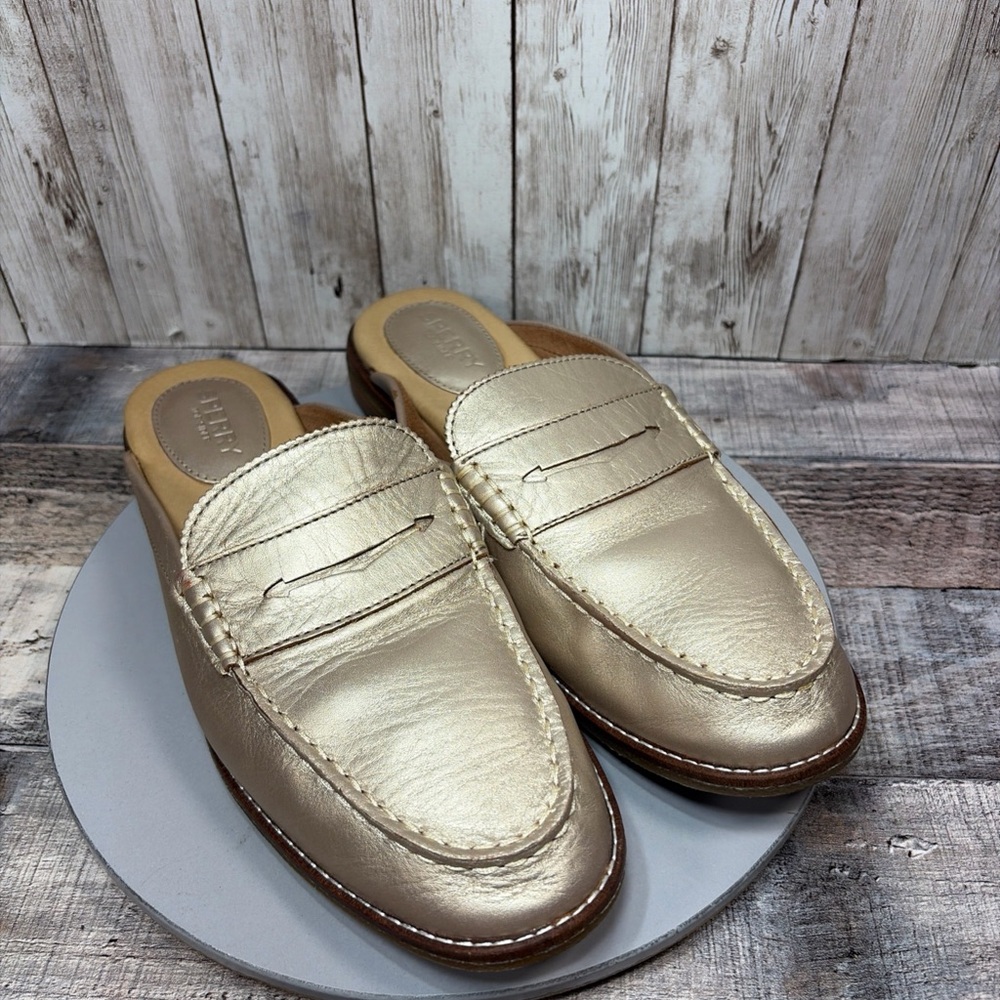 Sperry Women's Seaport Fina Gold Metallic Leather Mules Size 9.5 Narrow
